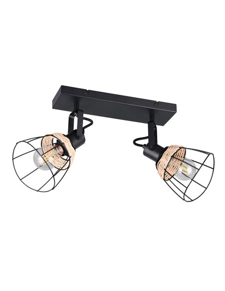 Regleta de techo JEROME con 2 focos de rejilla y rattán bombilla excl. 2x E27 max. 10W IP20