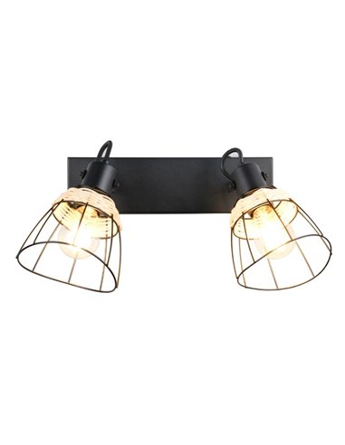 Luminária de teto JEROME com 2 grades e holofotes de vime, lâmpada excl. 2x E27 máx. 10 W IP20