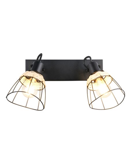 Luminária de teto JEROME com 2 grades e holofotes de vime, lâmpada excl. 2x E27 máx. 10 W IP20