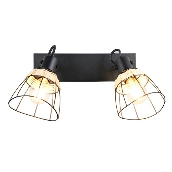 Plafonnier JEROME avec 2 spots grille et rotin, ampoule excl. 2x E27 max. 10 W IP20