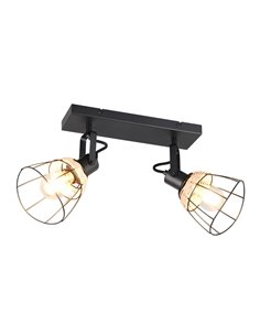 Regleta de techo JEROME con 2 focos de rejilla y rattán bombilla excl. 2x E27 max. 10W IP20