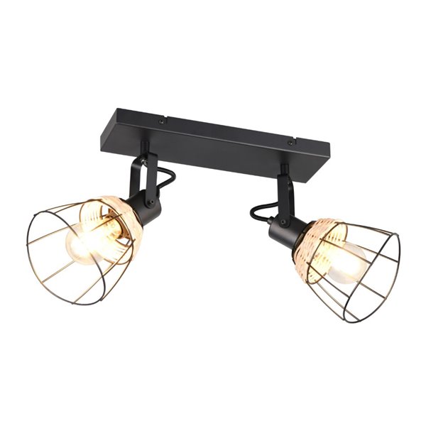 Luminária de teto JEROME com 2 grades e holofotes de vime, lâmpada excl. 2x E27 máx. 10 W IP20