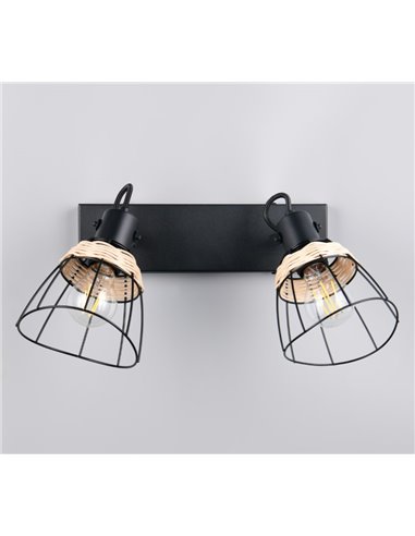 Luminária de teto JEROME com 2 grades e holofotes de vime, lâmpada excl. 2x E27 máx. 10 W IP20