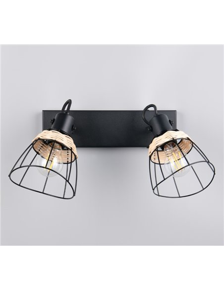 Luminária de teto JEROME com 2 grades e holofotes de vime, lâmpada excl. 2x E27 máx. 10 W IP20