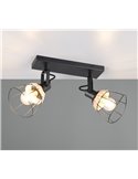 Regleta de techo JEROME con 2 focos de rejilla y rattán bombilla excl. 2x E27 max. 10W IP20