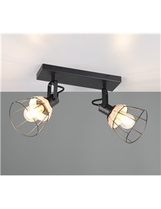 Regleta de techo JEROME con 2 focos de rejilla y rattán bombilla excl. 2x E27 max. 10W IP20 2