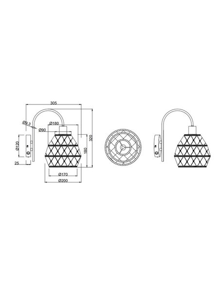 Aplique de pared cuerda natural HIVE con interruptor integrado bombilla excl. 1x E27 max. 10W IP20