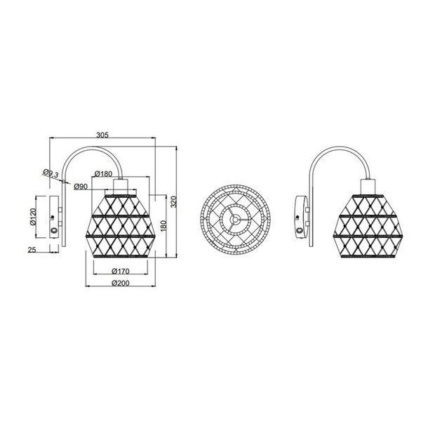 Aplique de pared cuerda natural HIVE con interruptor integrado bombilla excl. 1x E27 max. 10W IP20