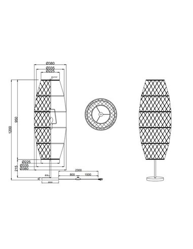 Lámpara de pie de cuerda natural HIVE bombilla excl. 1x E27 max. 60W IP20 con interruptor de pedal