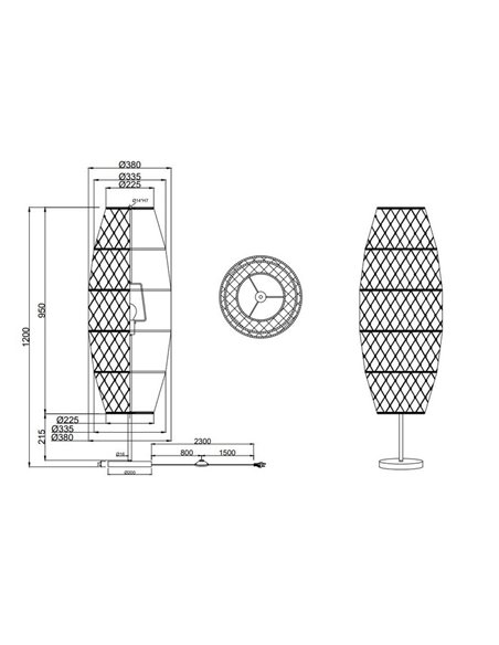 Lámpara de pie de cuerda natural HIVE bombilla excl. 1x E27 max. 60W IP20 con interruptor de pedal