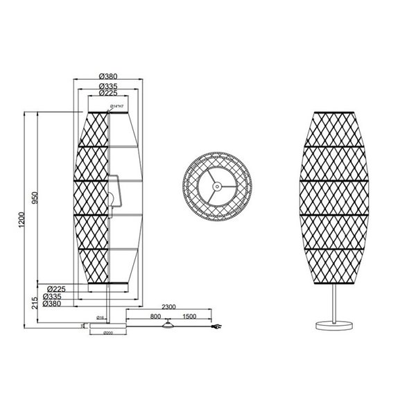 Lámpara de pie de cuerda natural HIVE bombilla excl. 1x E27 max. 60W IP20 con interruptor de pedal