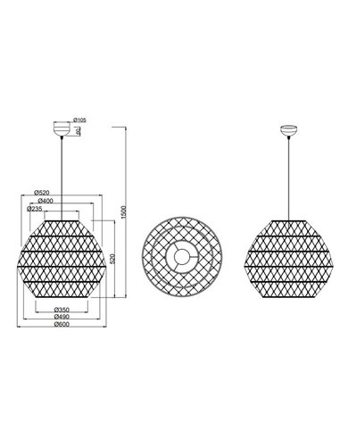 Lámpara de techo HIVE Ø60cm cuerda natural y altura ajustable bombilla excl. 1x E27 max. 60W IP20