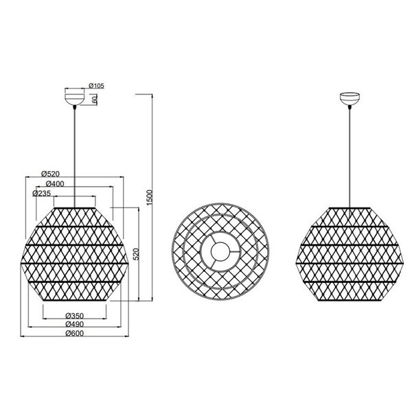 Plafonnier HIVE corde naturelle et ampoule réglable en hauteur excl. 1x E27 max. 60 W IP20