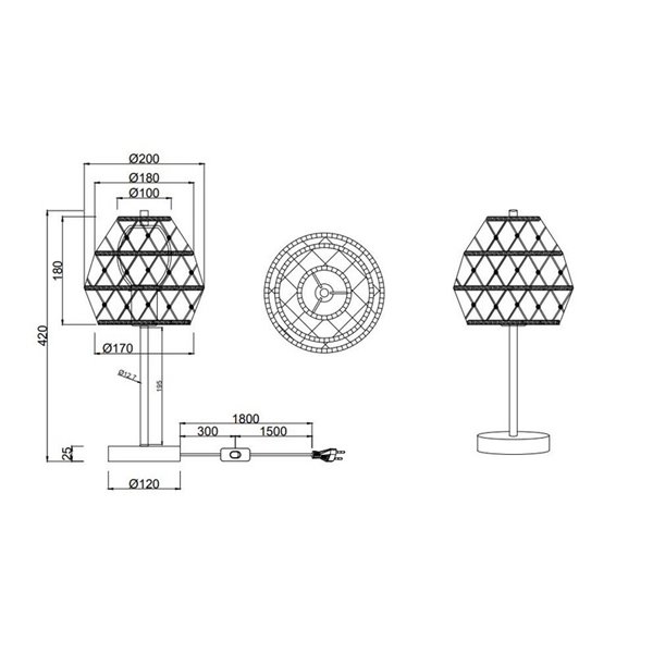 Lampe de table HIVE en corde naturelle, ampoule exclue. 1x E27 max. 10 W IP20