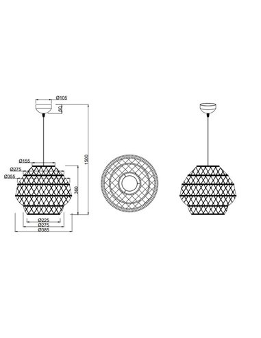 Lampe suspension HIVE hauteur réglable et ampoule corde naturelle excl. 1x E27 max. 10 W IP20