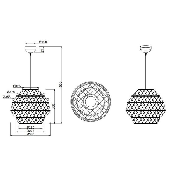 Lámpara colgante HIVE Ø38cm altura ajustable y cuerda natural bombilla excl. 1x E27 max. 10W IP20