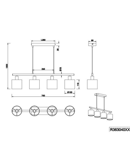 Lampe à suspension JASON avec 4 abat-jours en verre hauteur réglable ampoule excl. 4x E14 max. 10 W IP20
