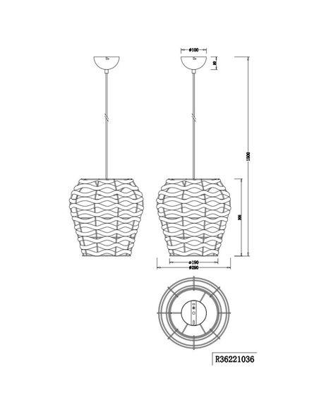 Lámpara de techo fibra natural JEAN altura ajustable bombilla excl. 1x E27 max. 10W IP20