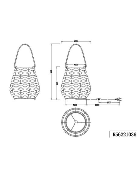 Lámpara de sobremesa fibra natural JEAN con asa para colgar bombilla excl. 1x E27 max. 40W IP20