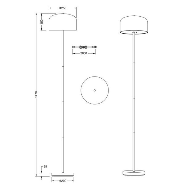 Lámpara de pie LED estilo seta JEFF función táctil y batería recargable USB 2,5W 1x 250lm, 3000K IP20 Marrón