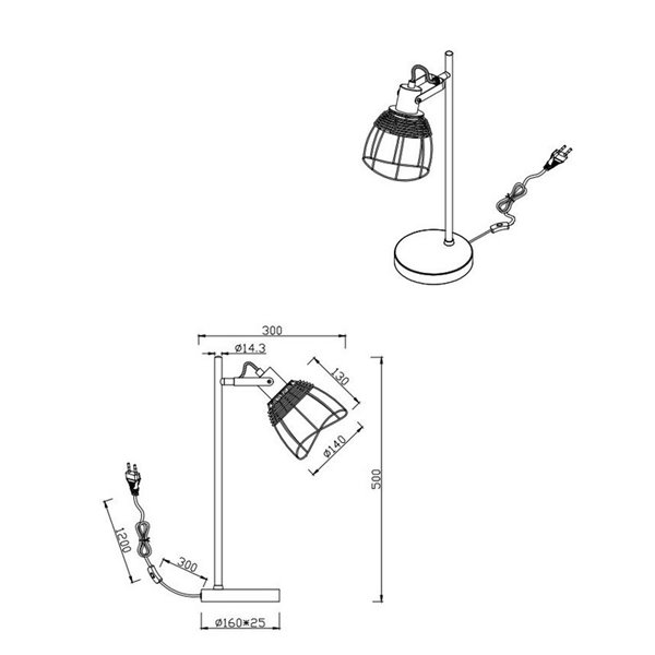 Lampe de table grille JEROME détail rotin ampoule excl. 1x E27 max. 10 W IP20