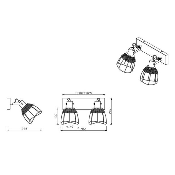Luminária de teto JEROME com 2 grades e holofotes de vime, lâmpada excl. 2x E27 máx. 10 W IP20