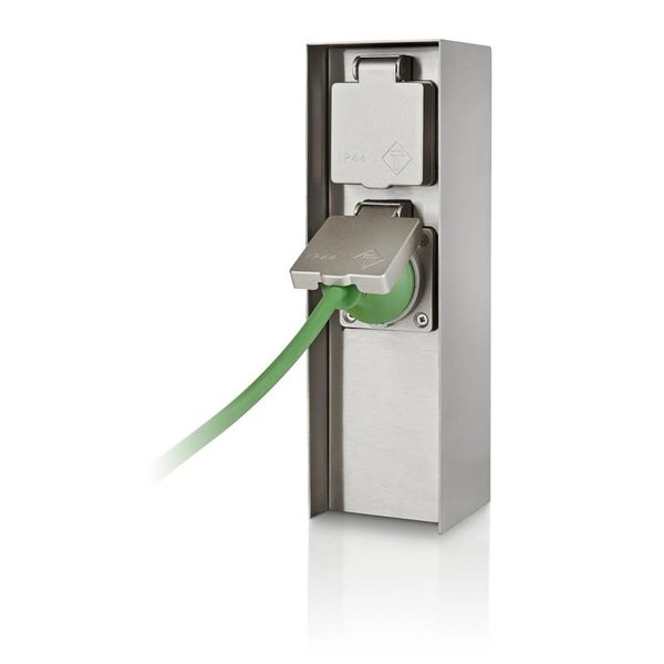 Poste con 2 tomas de corriente ROCK para exterior, con toma de tierra lateral, H: 24,5cm, IP44
