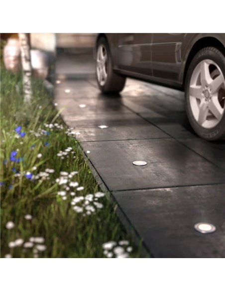 Spot LED MOSS de embutir no chão com ponto de aterramento, para uso externo, aço inoxidável 3W 230V