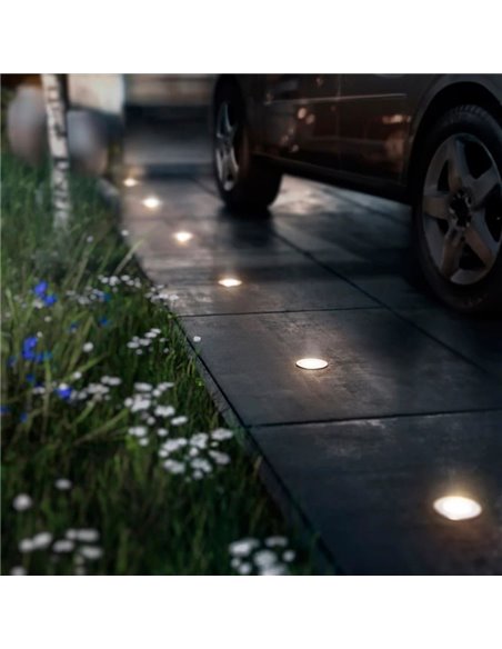 Spot LED MOSS de embutir no chão com ponto de aterramento, para uso externo, aço inoxidável 3W 230V