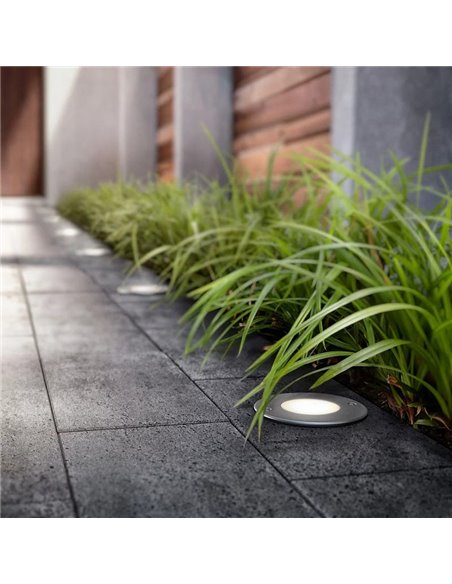 Foco empotrable LED de suelo con punto de tierra MOSS, para exterior, inox 3W 230V