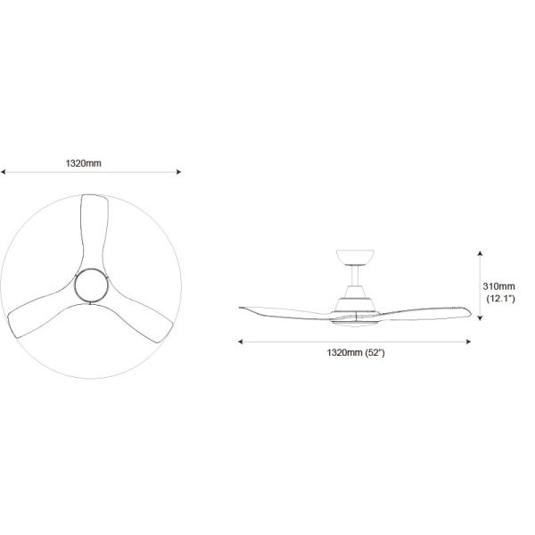 Ventoinha de teto LED 52", OLAS 35W+24W, preto com pás largas de madeira, com controle remoto