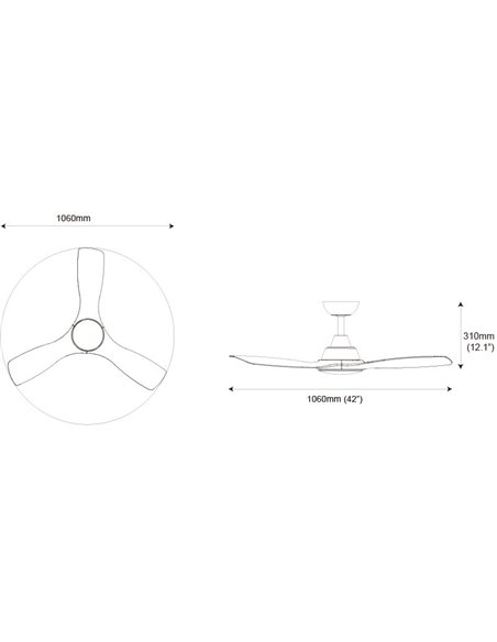 Ventilateur de plafond LED blanc OLAS, dimmable, 42" 30W+24W, avec télécommande