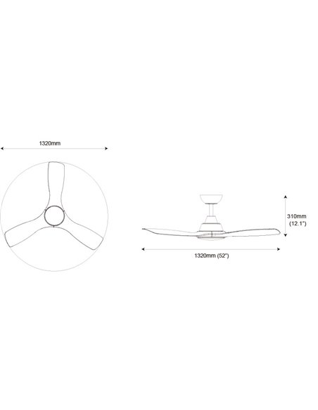 Ventilateur de plafond LED 52", OLAS 35W+24W, blanc avec larges pales en bois, avec télécommande