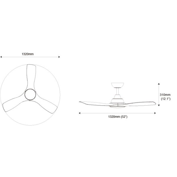 Ventoinha de teto LED 52", OLAS 35W+24W, branco com pás largas de madeira, com controle remoto