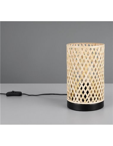 Lámpara de sobremesa pantalla de bambú JOELINE Ø14cm bombilla excl. 1x E27 max. 10W IP20