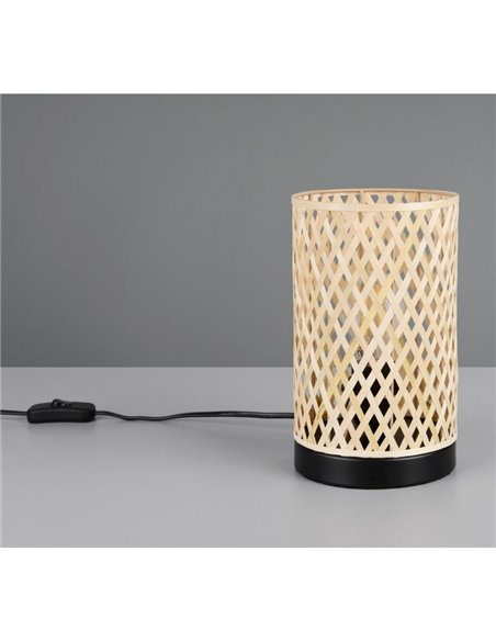 Lámpara de sobremesa pantalla de bambú JOELINE Ø14cm bombilla excl. 1x E27 max. 10W IP20