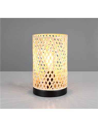 Lámpara de sobremesa pantalla de bambú JOELINE Ø14cm bombilla excl. 1x E27 max. 10W IP20