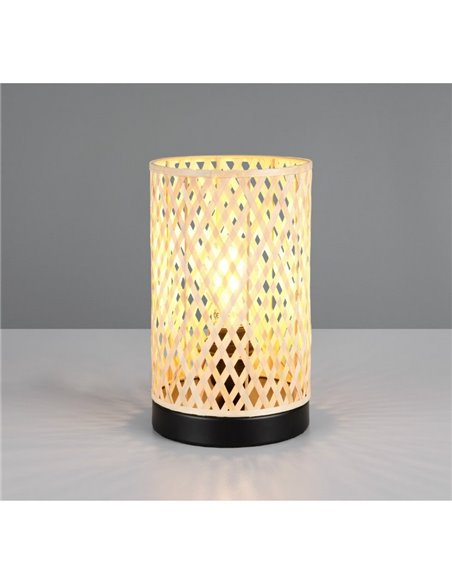Lámpara de sobremesa pantalla de bambú JOELINE Ø14cm bombilla excl. 1x E27 max. 10W IP20