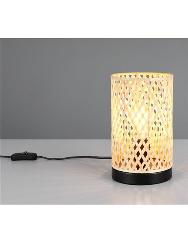 Lámpara de sobremesa pantalla de bambú JOELINE Ø14cm bombilla excl. 1x E27 max. 10W IP20