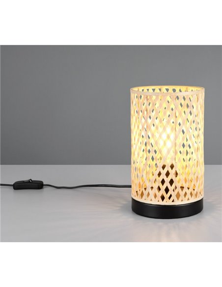 Lámpara de sobremesa pantalla de bambú JOELINE Ø14cm bombilla excl. 1x E27 max. 10W IP20