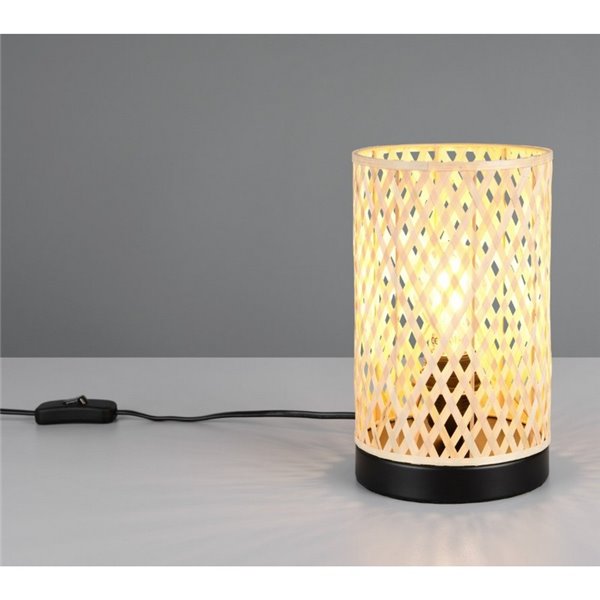 Lámpara de sobremesa pantalla de bambú JOELINE Ø14cm bombilla excl. 1x E27 max. 10W IP20