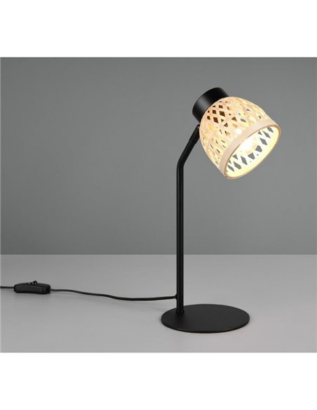 Lampe de table rustique flexo LAURENT en bambou naturel, ampoule excl. 1x E14 max. 10 W IP20