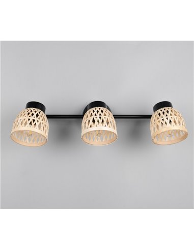 Plafonnier 3 spots LAURENT abat-jour bambou ampoule excl. 3x E14 max. 10 W IP20