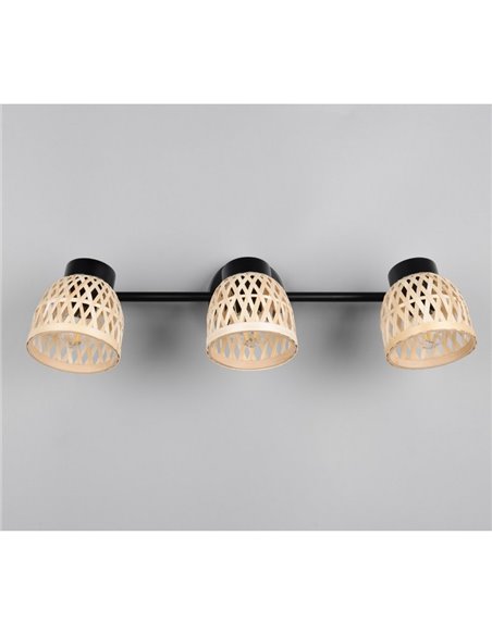 Regleta de 3 focos de techo LAURENT pantalla de bambú bombilla excl. 3x E14 max. 10W IP20