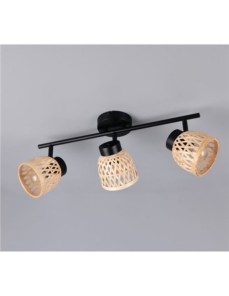 Plafonnier 3 spots LAURENT abat-jour bambou ampoule excl. 3x E14 max. 10 W IP20