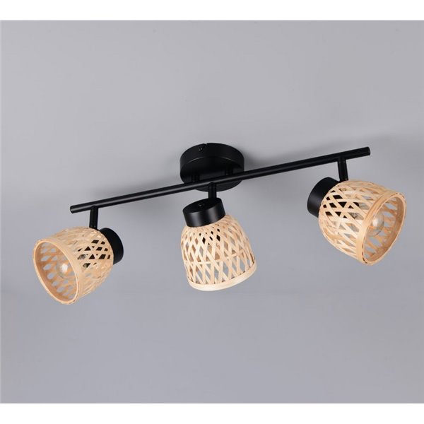 Plafonnier 3 spots LAURENT abat-jour bambou ampoule excl. 3x E14 max. 10 W IP20