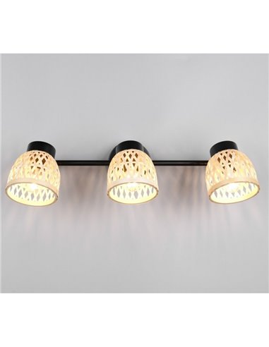 Regleta de 3 focos de techo LAURENT pantalla de bambú bombilla excl. 3x E14 max. 10W IP20