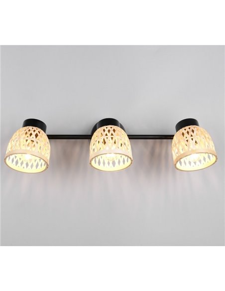 Plafonnier 3 spots LAURENT abat-jour bambou ampoule excl. 3x E14 max. 10 W IP20