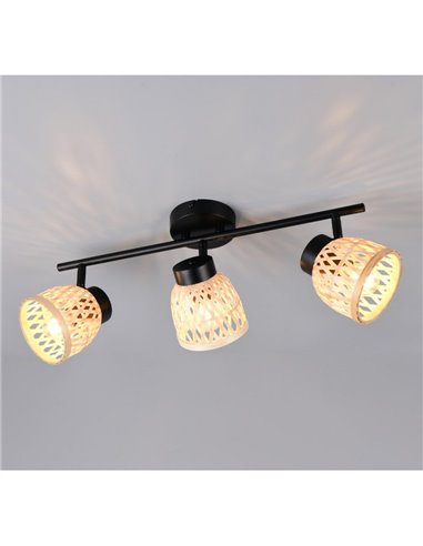 Regleta de 3 focos de techo LAURENT pantalla de bambú bombilla excl. 3x E14 max. 10W IP20