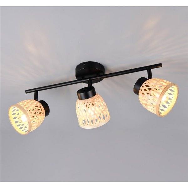 Plafonnier 3 spots LAURENT abat-jour bambou ampoule excl. 3x E14 max. 10 W IP20